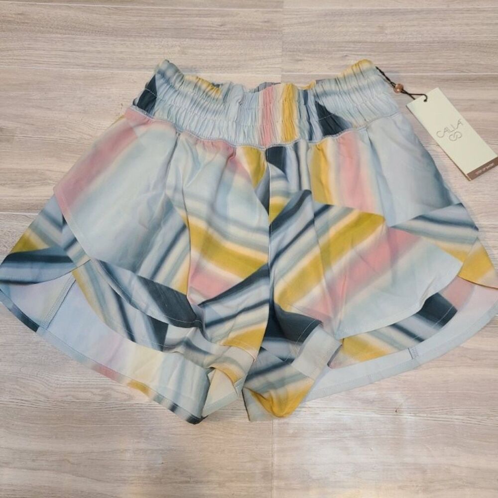 CALIA Step Up Shorts XXS High Rise 3 Inseam Sediment Stripe Activewear NWT New